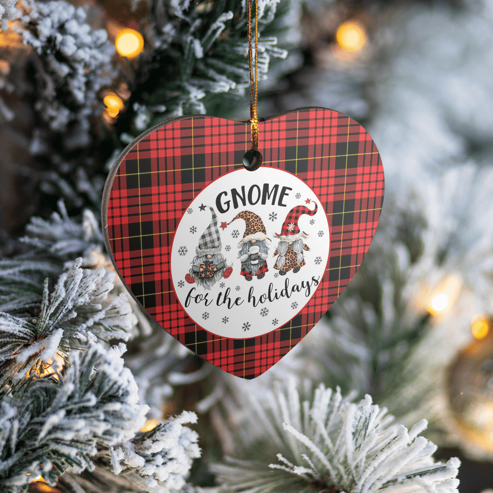 Clan MacQueen Modern Tartan Tartan Crest Gnome Heart Ceramic Ornament NR58 MacQueen Modern Tartan Tartan Christmas   