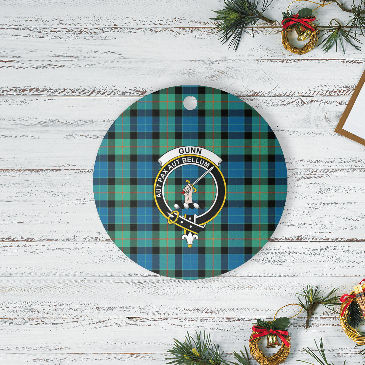 Clan Gunn Ancient Tartan Crest Round Ceramic Ornament WT85 Gunn Ancient Tartan Tartan Christmas   