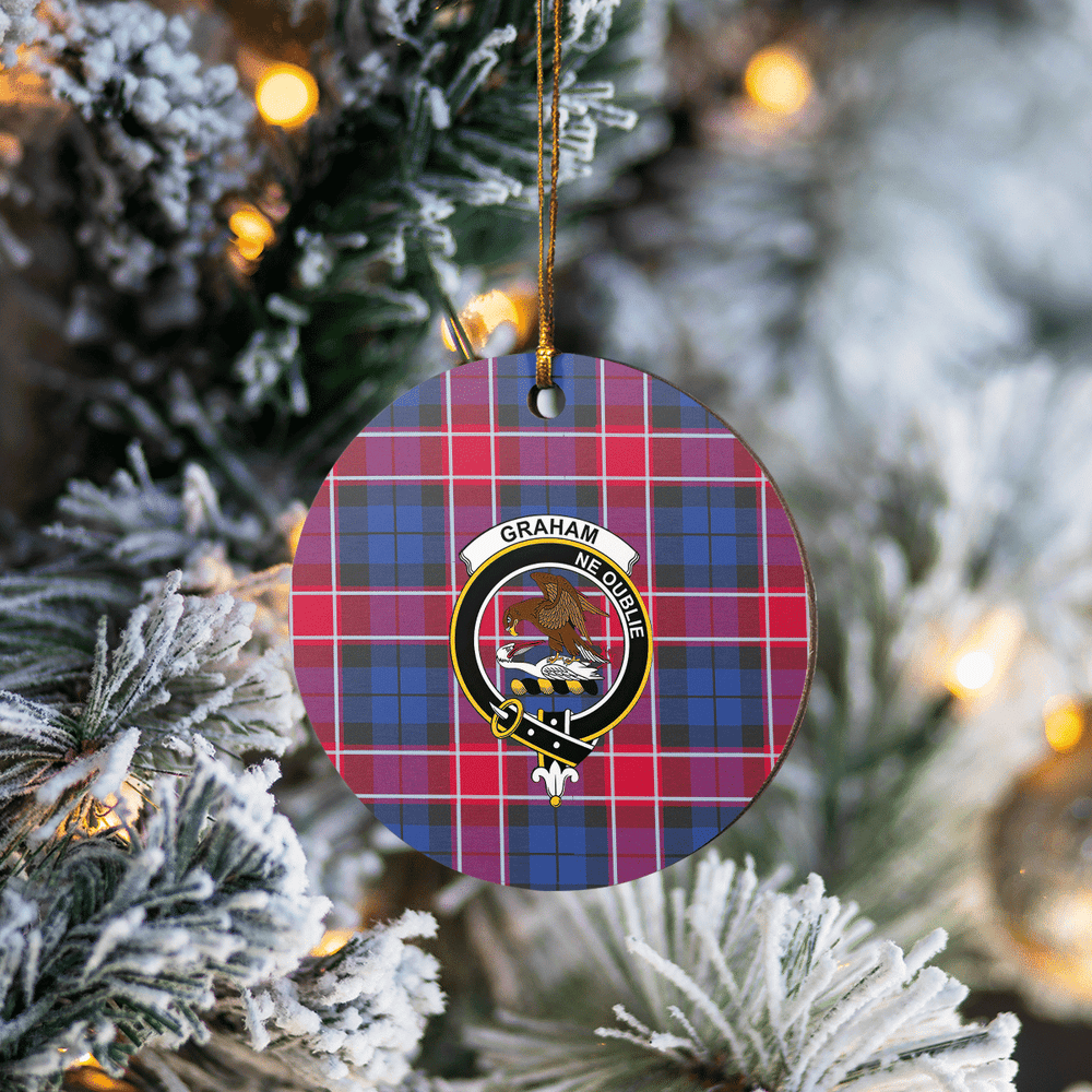Clan Graham of Menteith Red Tartan Crest Round Ceramic Ornament XL40 Graham of Menteith Red Tartan Tartan Christmas   