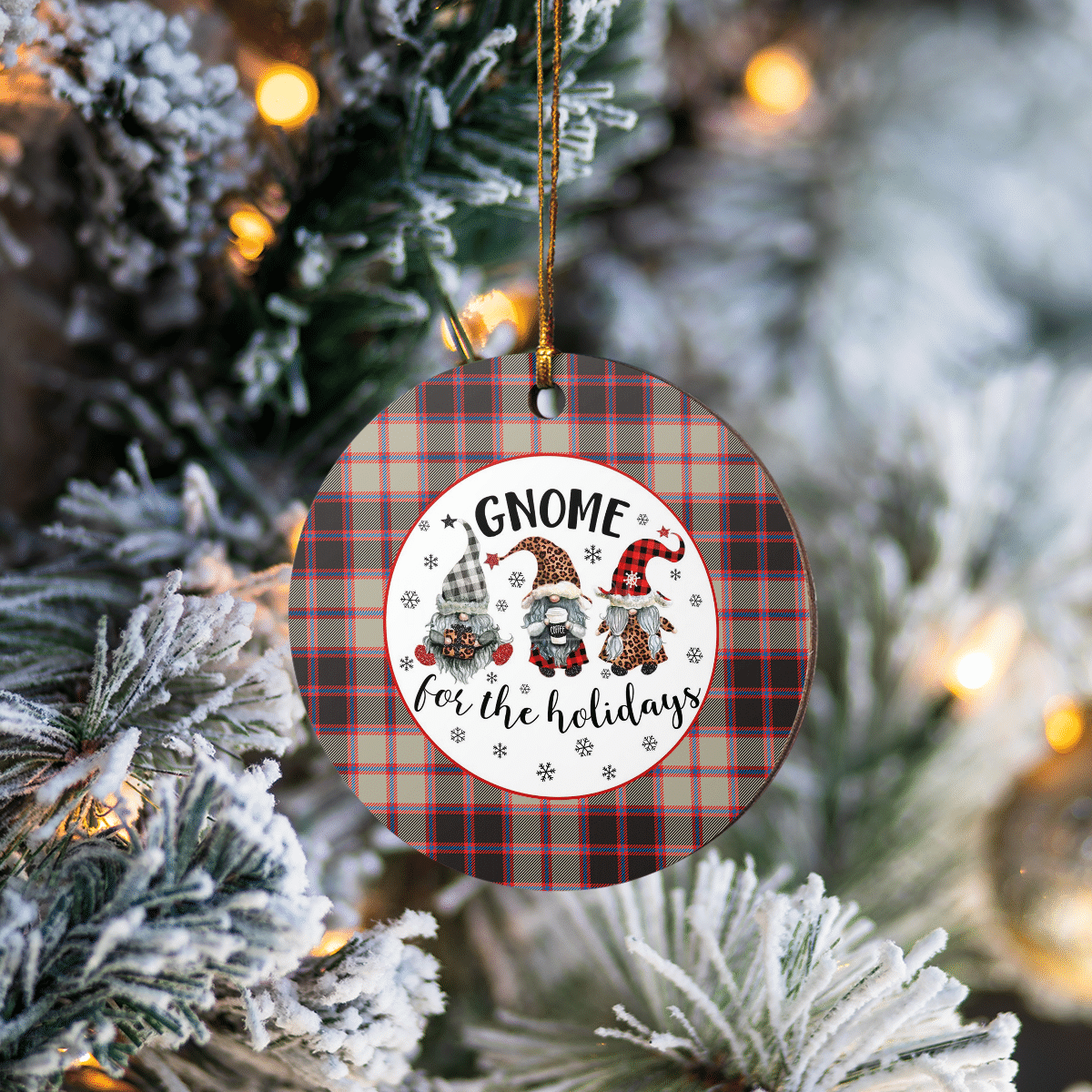 Clan MacPherson Hunting Ancient Tartan Tartan Crest Gnome Round Ceramic Ornament KS21 MacPherson Hunting Ancient Tartan Tartan Christmas   
