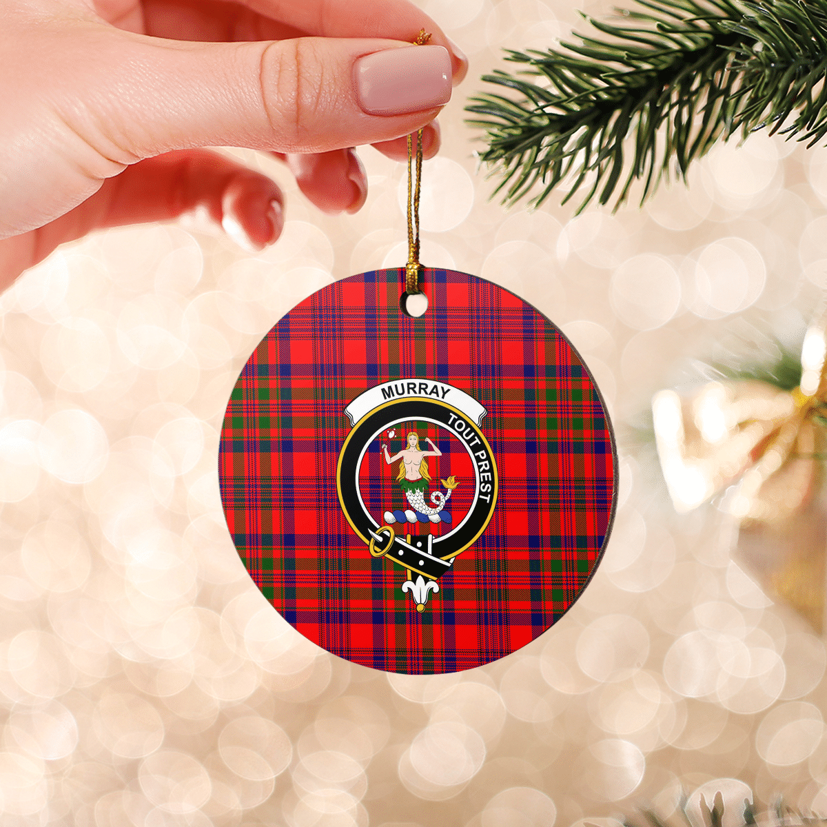 Clan Murray of Tulloch Modern Tartan Crest Round Ceramic Ornament DM70 Murray of Tulloch Modern Tartan Tartan Christmas   