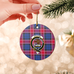 Clan Graham of Menteith Red Tartan Crest Round Ceramic Ornament XL40 Graham of Menteith Red Tartan Tartan Christmas   