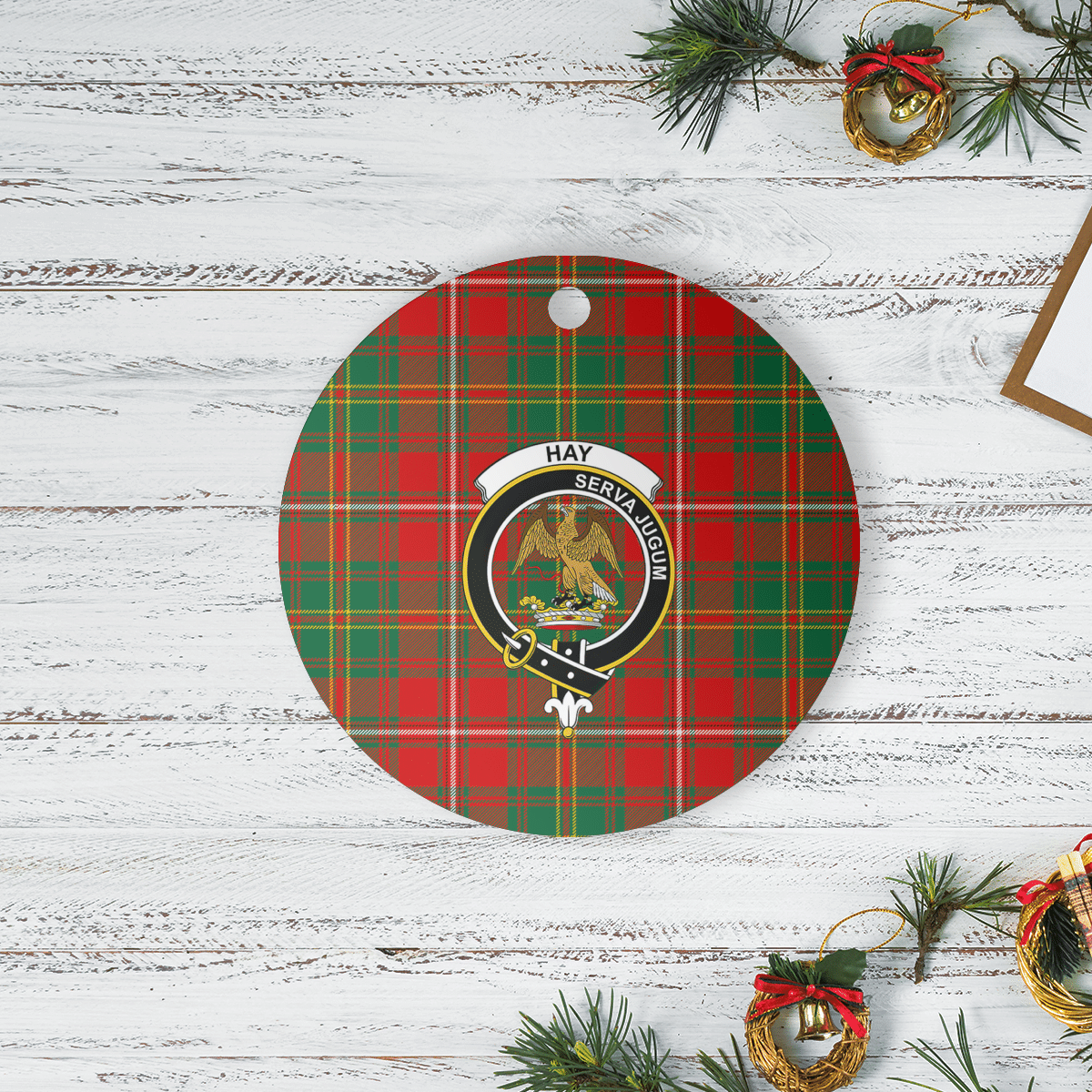 Clan Hay Ancient Tartan Crest Round Ceramic Ornament ZP86 Hay Ancient Tartan Tartan Christmas   