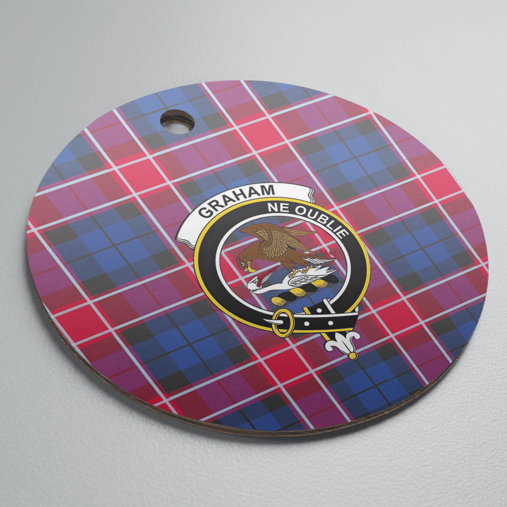 Clan Graham of Menteith Red Tartan Crest Round Ceramic Ornament XL40 Graham of Menteith Red Tartan Tartan Christmas   