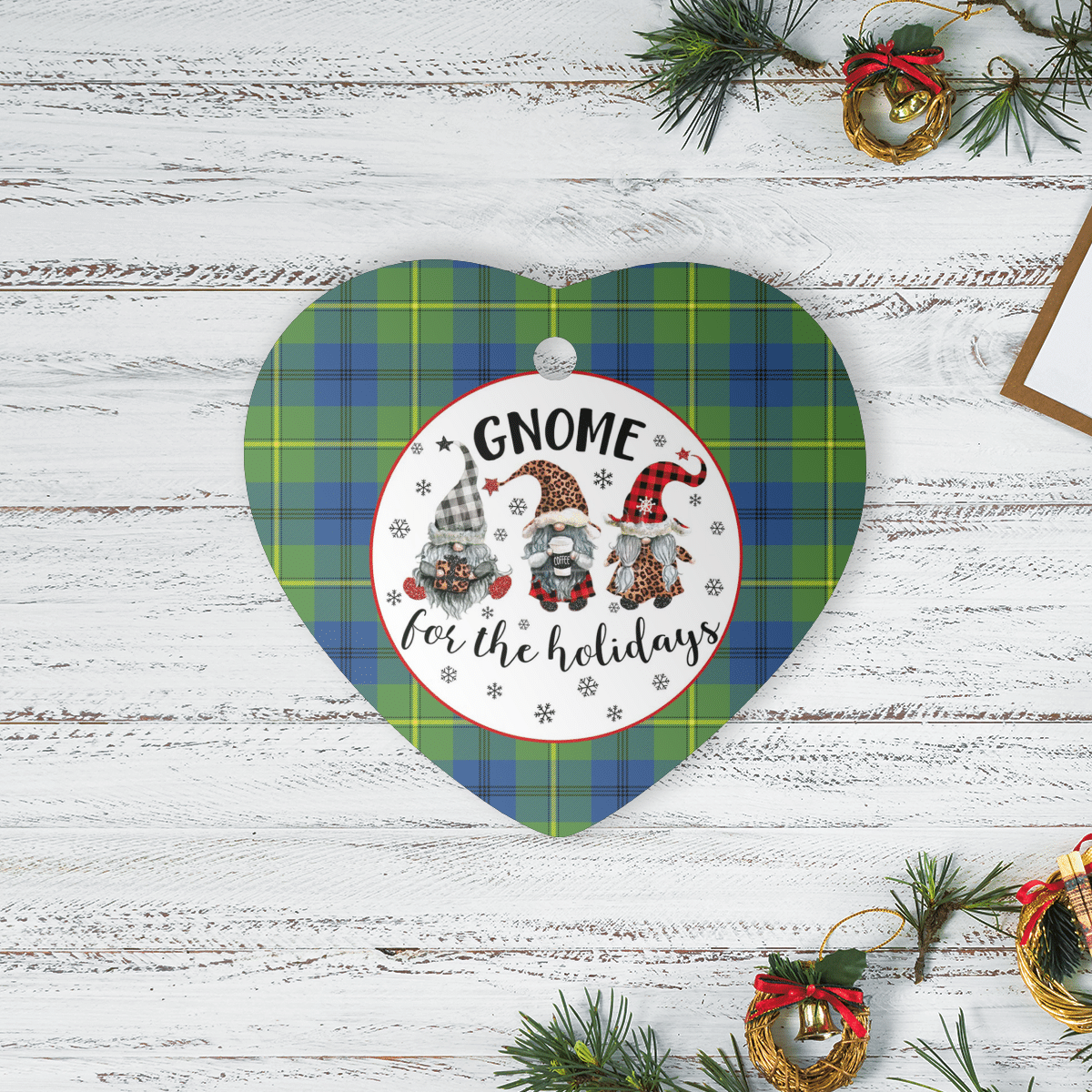 Clan Johnston Ancient Tartan Tartan Crest Gnome Heart Ceramic Ornament QW15 Johnston Ancient Tartan Tartan Christmas   