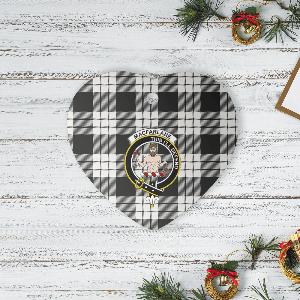 Clan MacFarlane Black & White Ancient Tartan Crest Heart Ceramic Ornament KT16 MacFarlane Black & White Ancient Tartan Tartan Christmas   