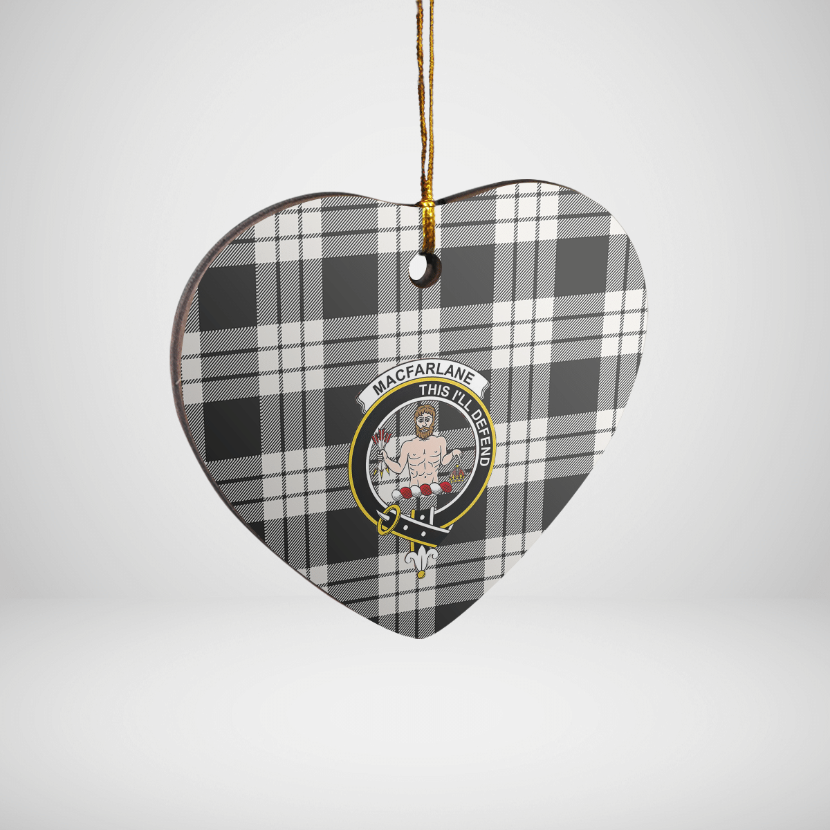 Clan MacFarlane Black & White Ancient Tartan Crest Heart Ceramic Ornament KT16 MacFarlane Black & White Ancient Tartan Tartan Christmas   