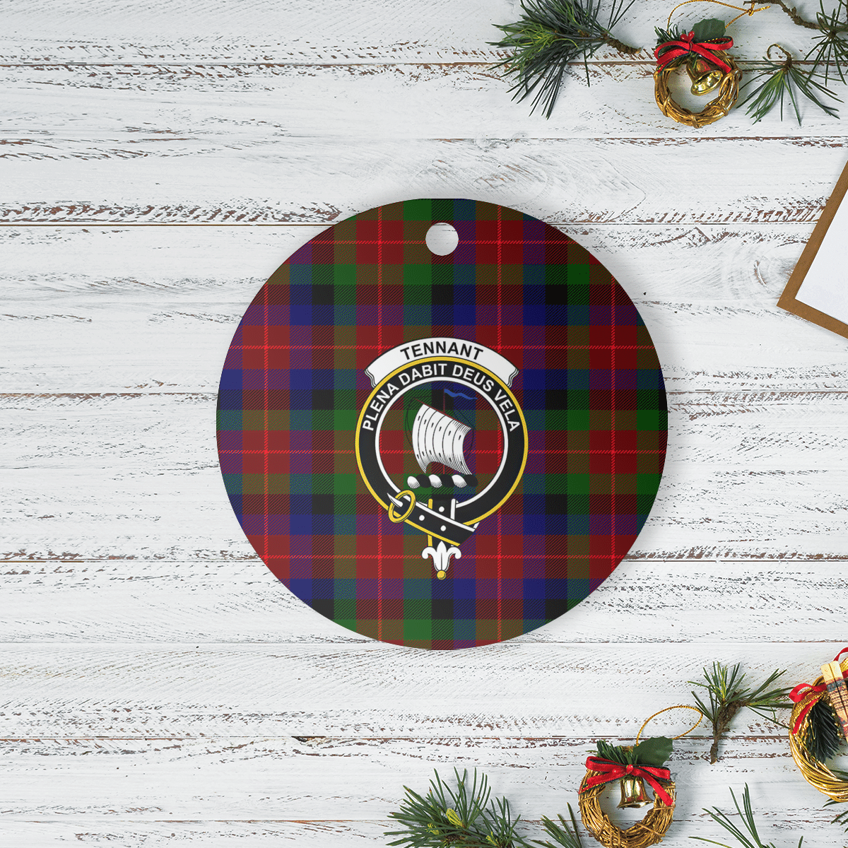 Clan Tennant Tartan Crest Round Ceramic Ornament XA89 Tennant Tartan Tartan Christmas   