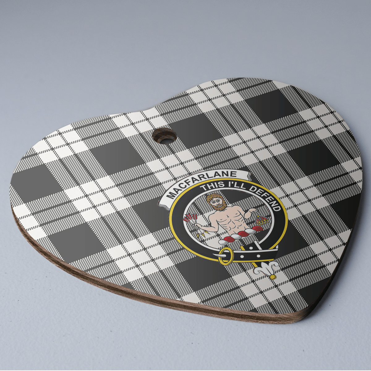 Clan MacFarlane Black & White Ancient Tartan Crest Heart Ceramic Ornament KT16 MacFarlane Black & White Ancient Tartan Tartan Christmas   