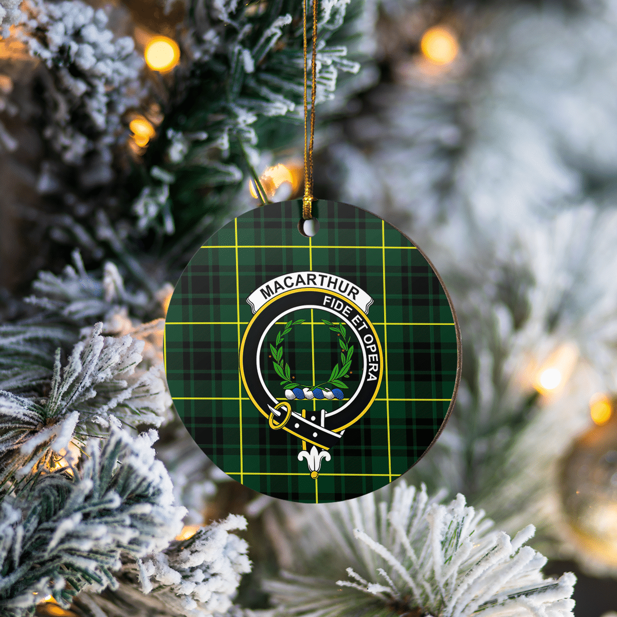 Clan MacArthur Modern Tartan Crest Round Ceramic Ornament HY50 MacArthur Modern Tartan Tartan Christmas   