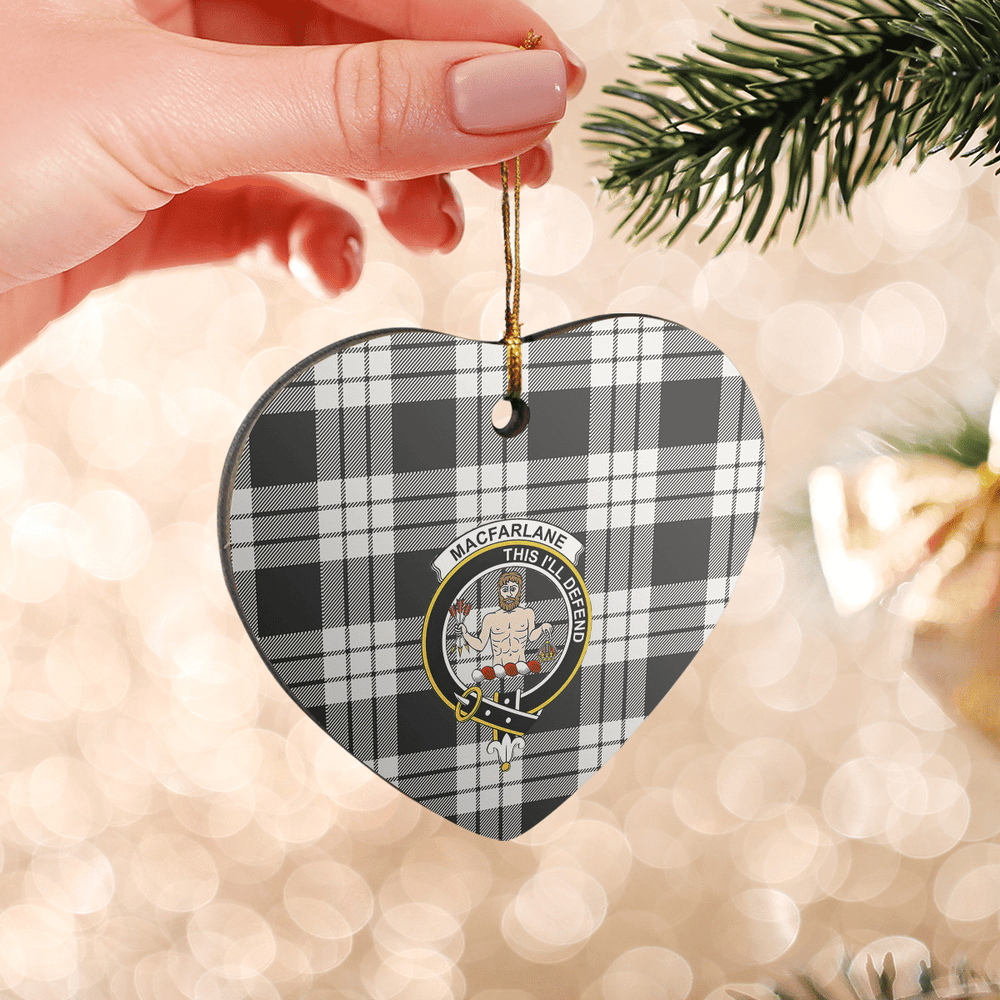 Clan MacFarlane Black & White Ancient Tartan Crest Heart Ceramic Ornament KT16 MacFarlane Black & White Ancient Tartan Tartan Christmas   