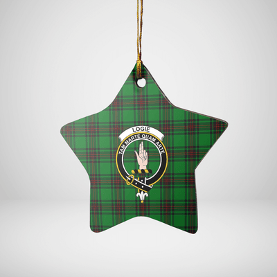 Clan Logie Tartan Crest Star Ceramic Ornament