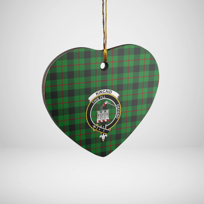Clan Kincaid Tartan Crest Heart Ceramic Ornament