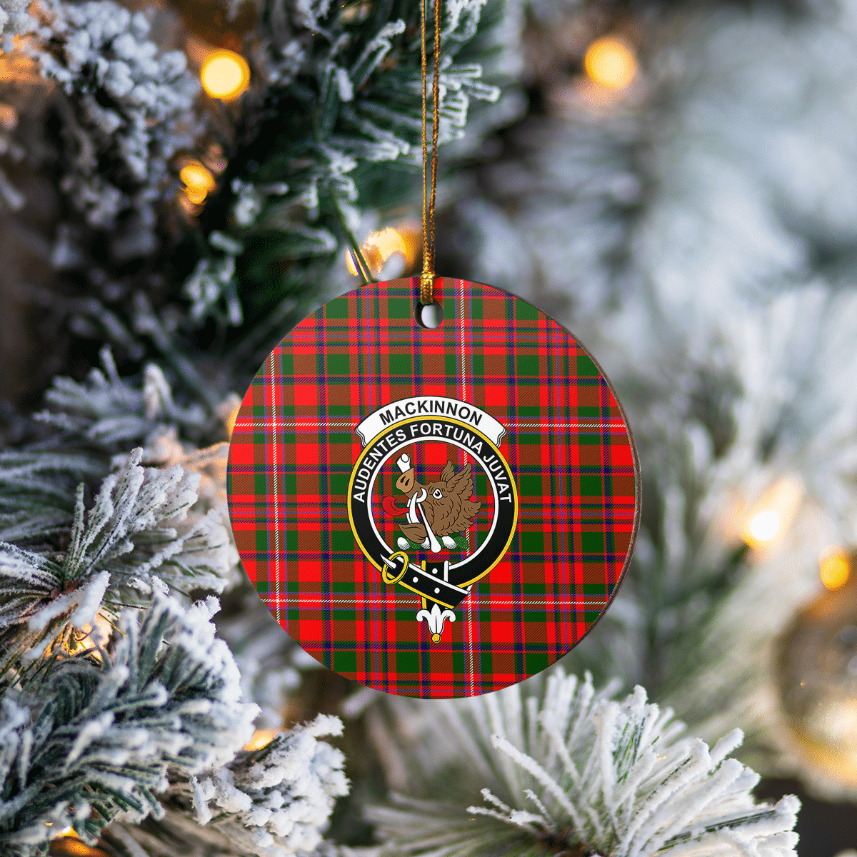 Clan MacKinnon Modern Tartan Crest Round Ceramic Ornament IP31 MacKinnon Modern Tartan Tartan Christmas   