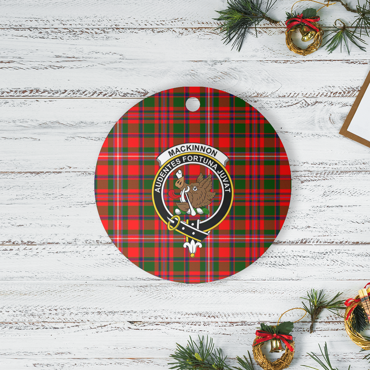 Clan MacKinnon Modern Tartan Crest Round Ceramic Ornament IP31 MacKinnon Modern Tartan Tartan Christmas   