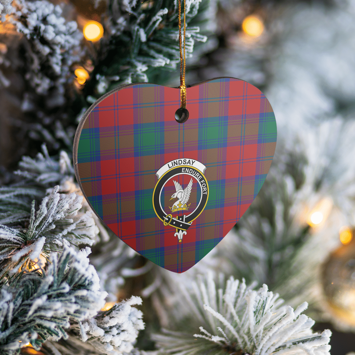 Clan Lindsay Modern Tartan Crest Heart Ceramic Ornament WN14 Lindsay Modern Tartan Tartan Christmas   