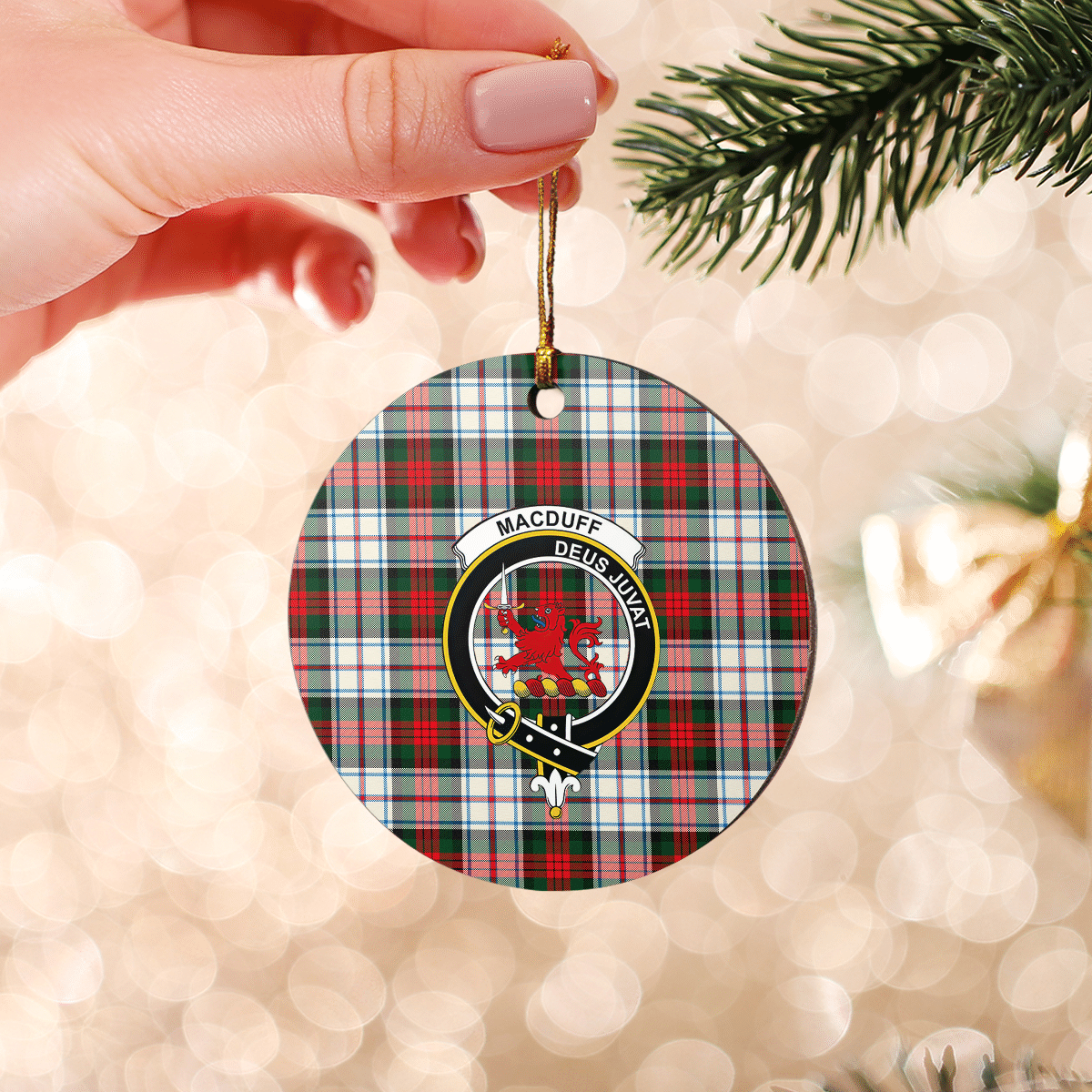 Clan MacDuff Dress Modern Tartan Crest Round Ceramic Ornament AY53 MacDuff Dress Modern Tartan Tartan Christmas   
