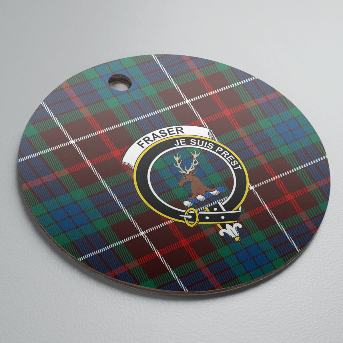 Clan Fraser Hunting Ancient Tartan Crest Round Ceramic Ornament WO59 Fraser Hunting Ancient Tartan Tartan Christmas   
