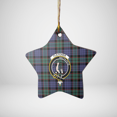 Clan Fletcher Modern Tartan Crest Star Ceramic Ornament