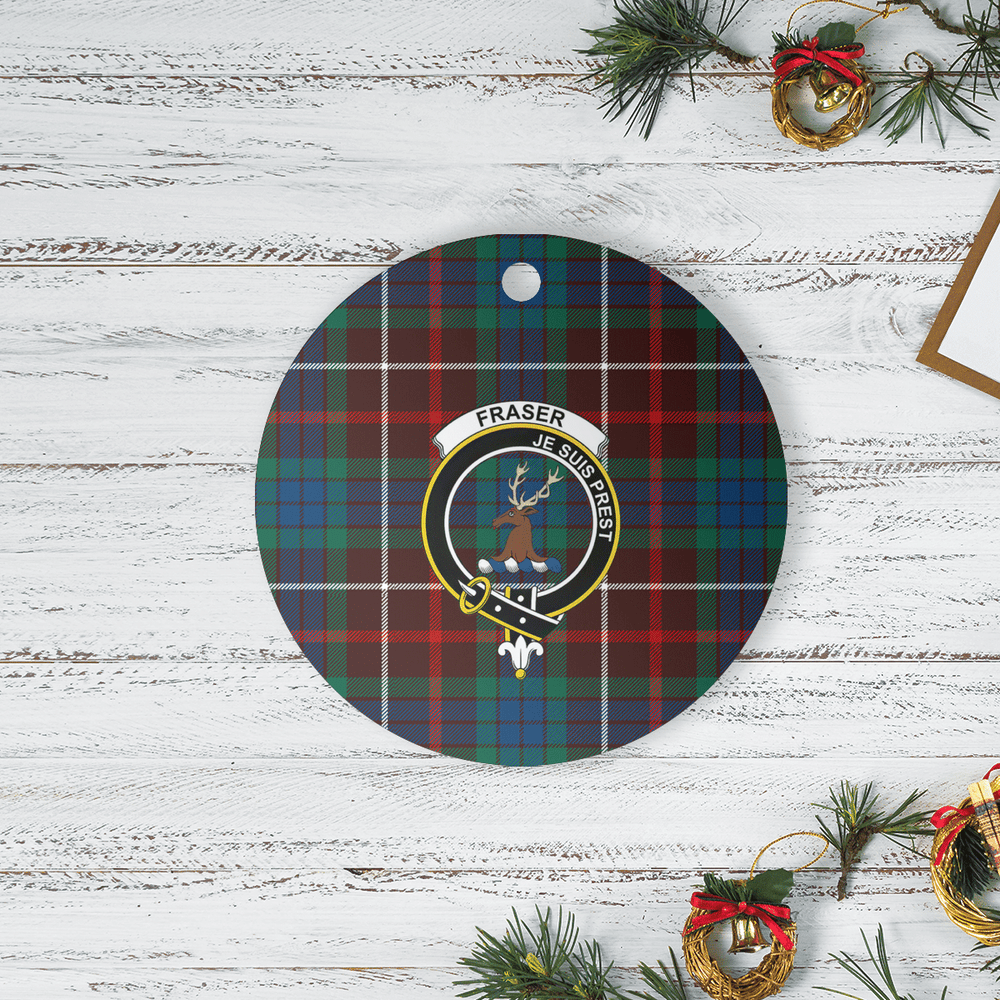 Clan Fraser Hunting Ancient Tartan Crest Round Ceramic Ornament WO59 Fraser Hunting Ancient Tartan Tartan Christmas   