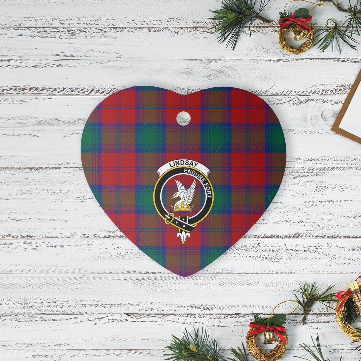 Clan Lindsay Modern Tartan Crest Heart Ceramic Ornament WN14 Lindsay Modern Tartan Tartan Christmas   