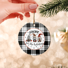 Clan MacFarlane Black & White Tartan Tartan Crest Gnome Round Ceramic Ornament ML87 MacFarlane Black & White Tartan Tartan Christmas   