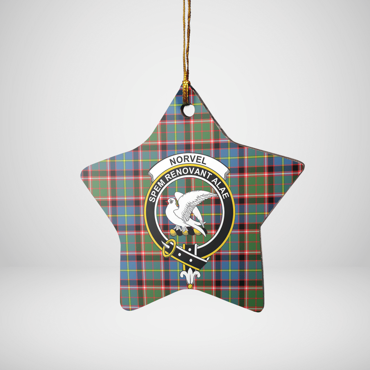 Clan Norvel (Stirling) Tartan Crest Star Ceramic Ornament IA17 Norvel (Stirling) Tartan Tartan Christmas   