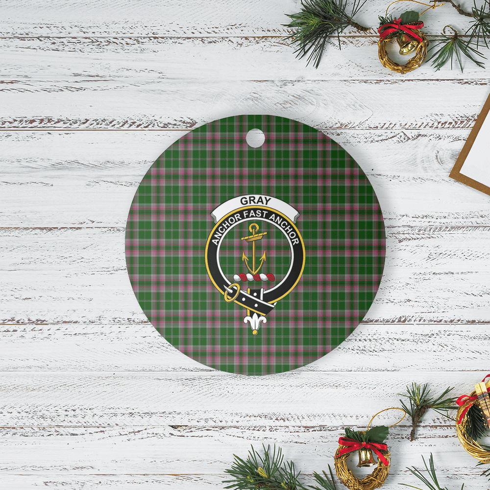 Clan Gray Hunting Tartan Crest Round Ceramic Ornament DF11 Gray Hunting Tartan Tartan Christmas   