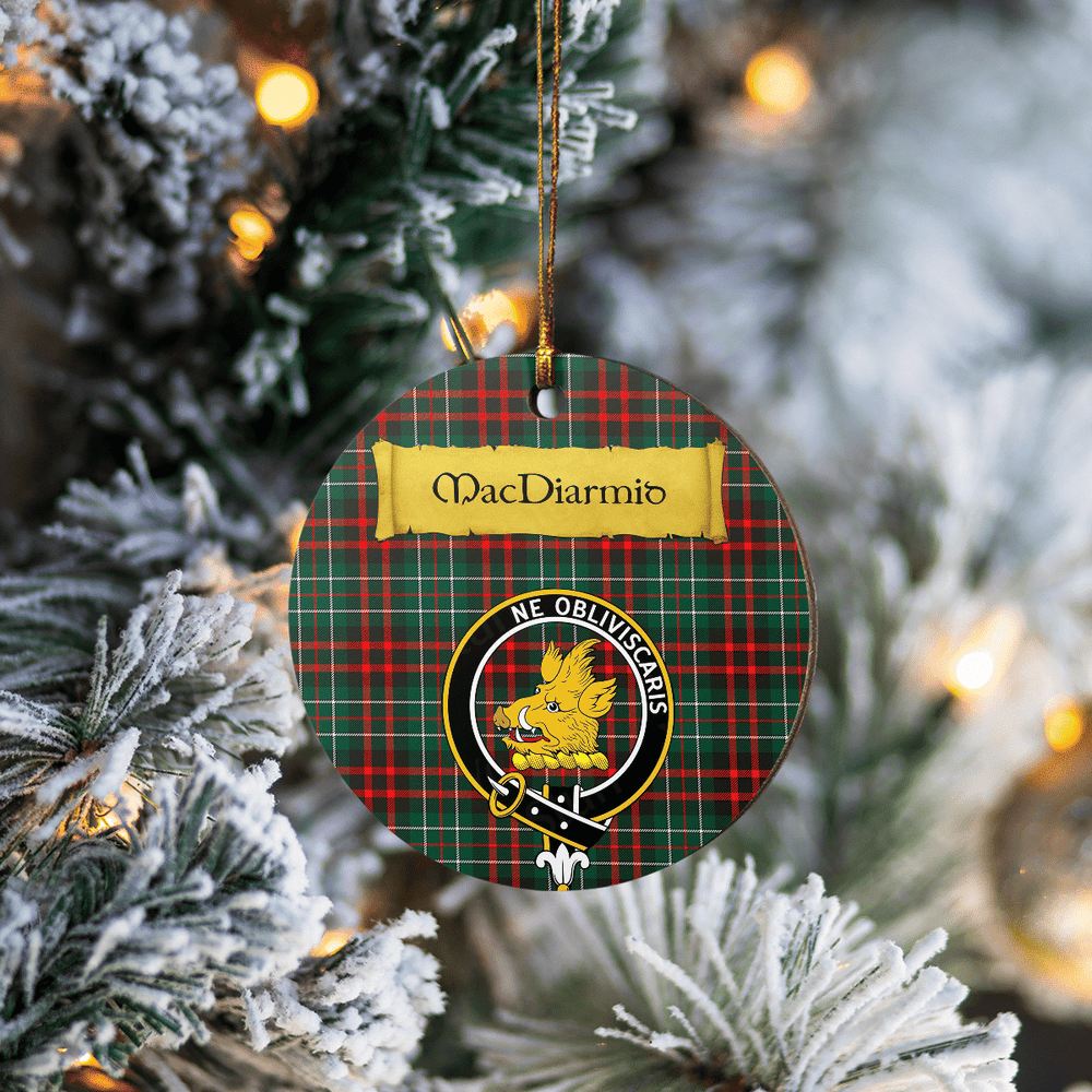 Clan MacDiarmid Modern Tartan Crest Round Ceramic Ornament EP93 MacDiarmid Modern Tartan Tartan Christmas   