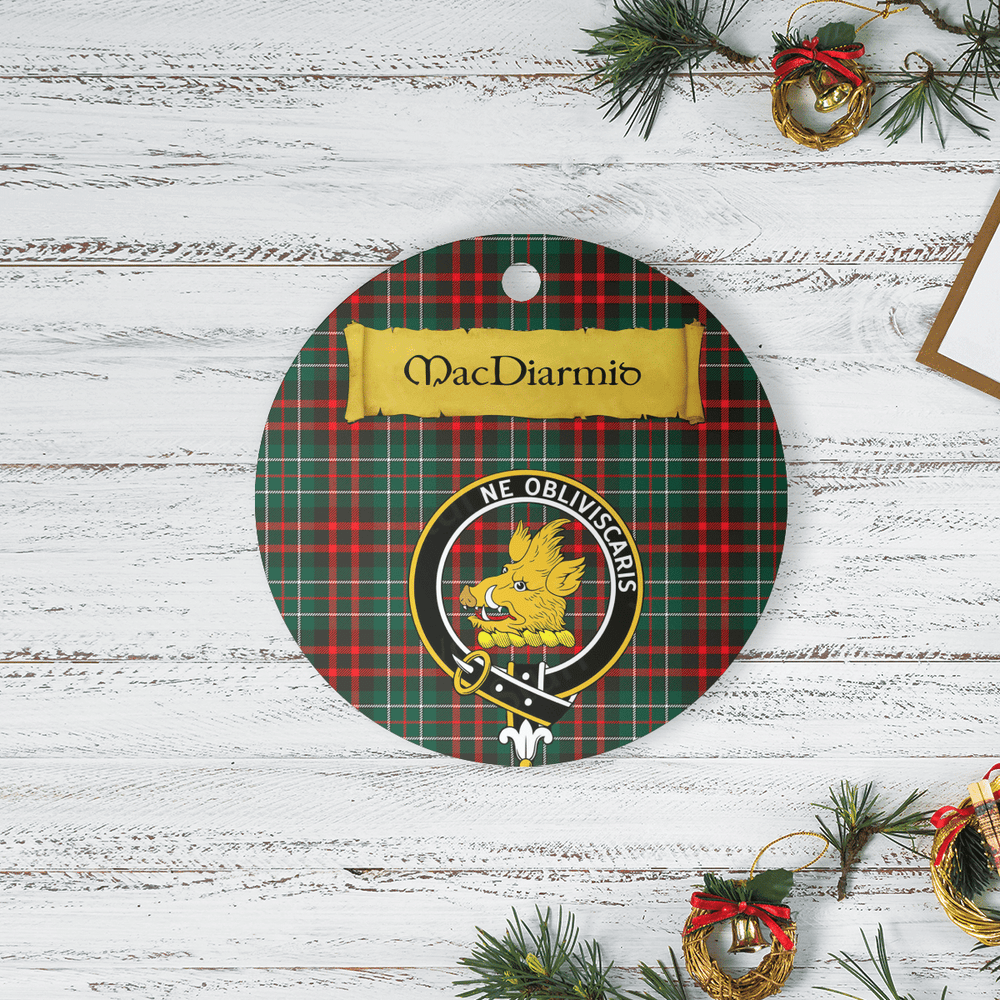 Clan MacDiarmid Modern Tartan Crest Round Ceramic Ornament EP93 MacDiarmid Modern Tartan Tartan Christmas   