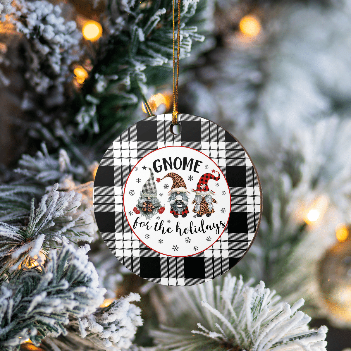 Clan MacFarlane Black & White Tartan Tartan Crest Gnome Round Ceramic Ornament ML87 MacFarlane Black & White Tartan Tartan Christmas   
