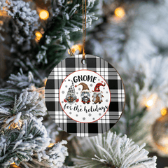 Clan MacFarlane Black & White Tartan Tartan Crest Gnome Round Ceramic Ornament ML87 MacFarlane Black & White Tartan Tartan Christmas   