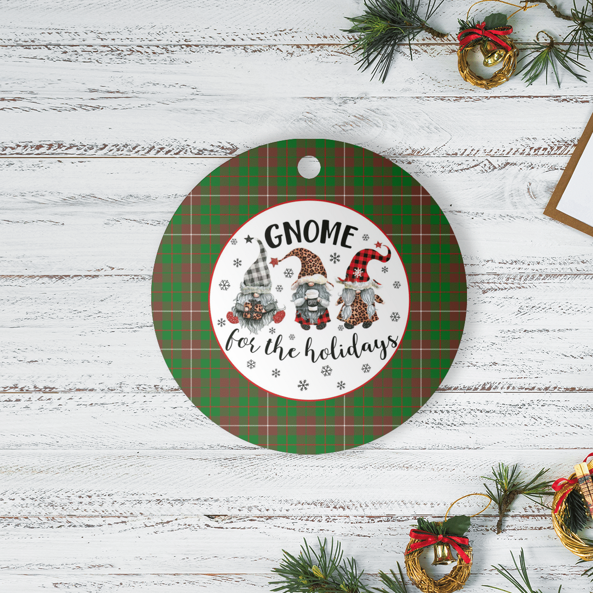 Clan MacKinnon Hunting Modern Tartan Tartan Crest Gnome Round Ceramic Ornament PG85 MacKinnon Hunting Modern Tartan Tartan Christmas   