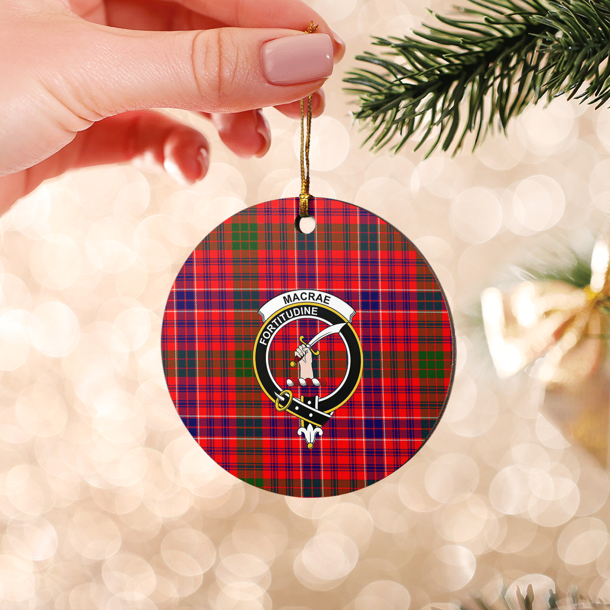 Clan MacRae Modern Tartan Crest Round Ceramic Ornament TF95 MacRae Modern Tartan Tartan Christmas   