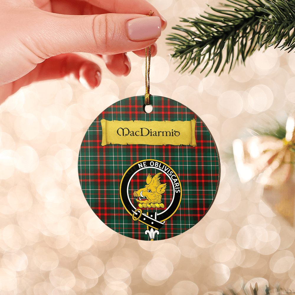 Clan MacDiarmid Modern Tartan Crest Round Ceramic Ornament EP93 MacDiarmid Modern Tartan Tartan Christmas   