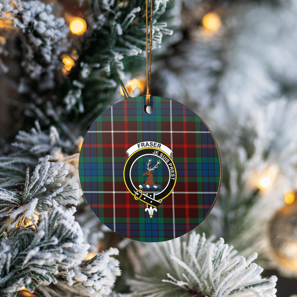 Clan Fraser Hunting Ancient Tartan Crest Round Ceramic Ornament WO59 Fraser Hunting Ancient Tartan Tartan Christmas   