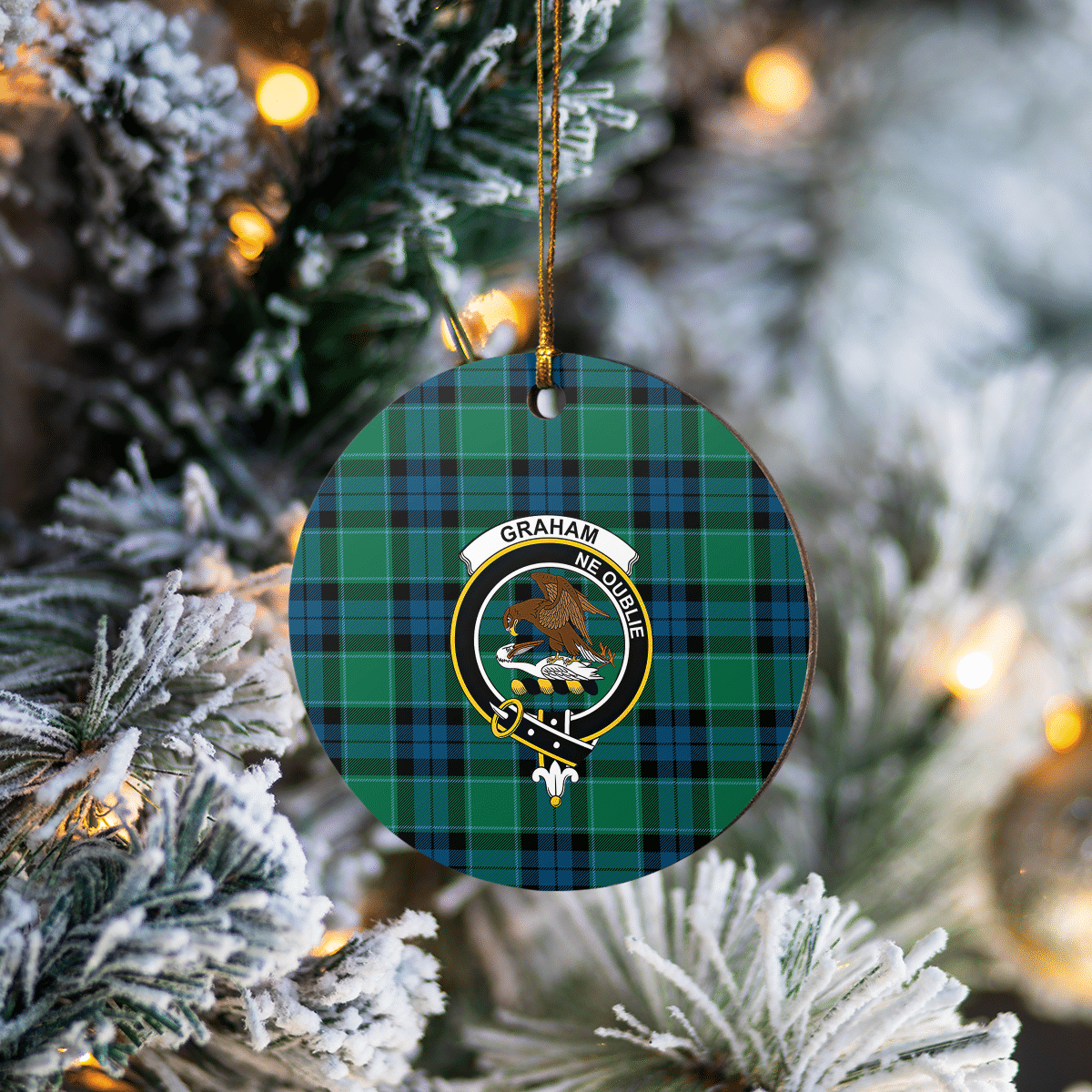 Clan Graham of Menteith Ancient Tartan Crest Round Ceramic Ornament TN48 Graham of Menteith Ancient Tartan Tartan Christmas   