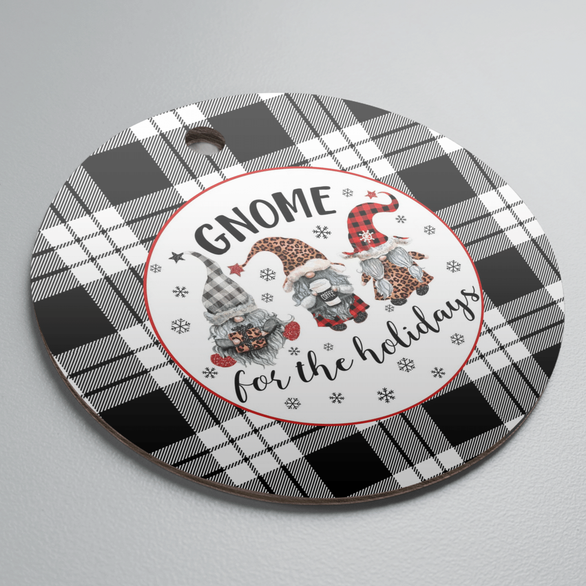 Clan MacFarlane Black & White Tartan Tartan Crest Gnome Round Ceramic Ornament ML87 MacFarlane Black & White Tartan Tartan Christmas   