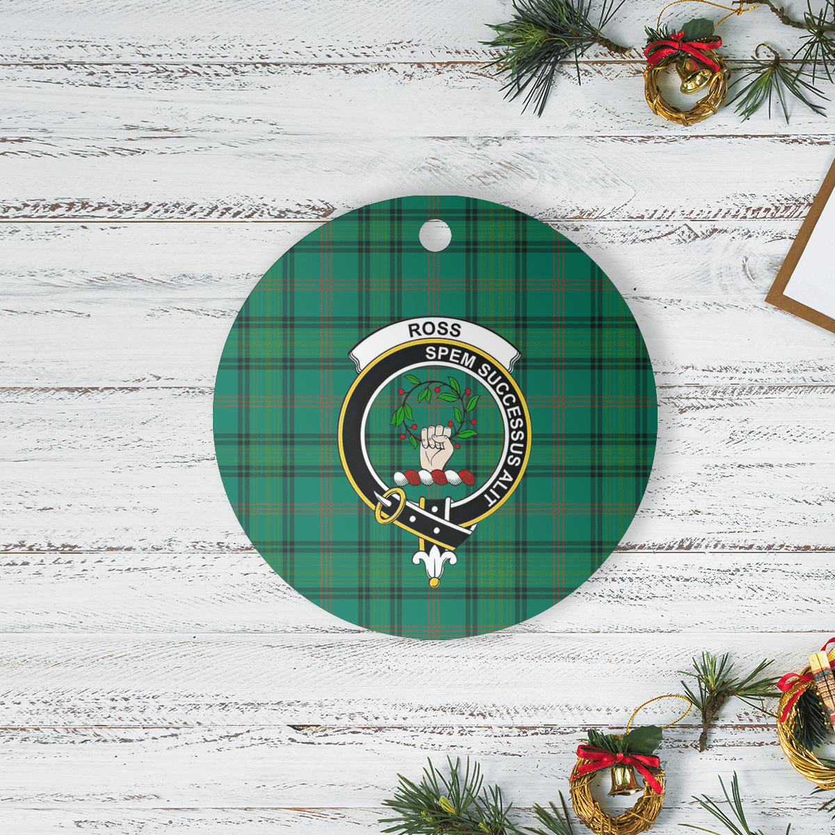 Clan Ross Hunting Ancient Tartan Crest Round Ceramic Ornament KR18 Ross Hunting Ancient Tartan Tartan Christmas   