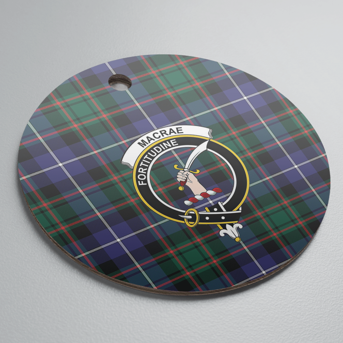 Clan MacRae Hunting Modern Tartan Crest Round Ceramic Ornament UK32 MacRae Hunting Modern Tartan Tartan Christmas   