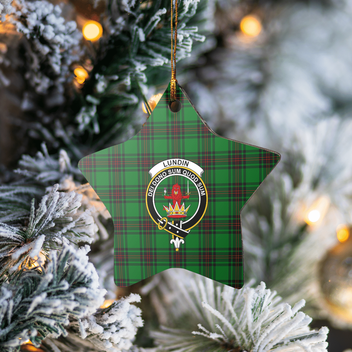 Clan Lundin Tartan Crest Star Ceramic Ornament NH43 Lundin Tartan Tartan Christmas   
