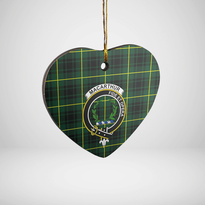 Clan MacArthur Modern Tartan Crest Heart Ceramic Ornament BE52