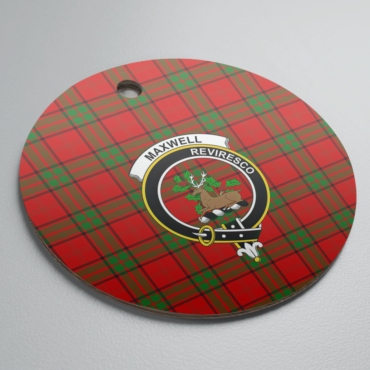 Clan Maxwell Tartan Crest Round Ceramic Ornament XD80 Maxwell Tartan Tartan Christmas   