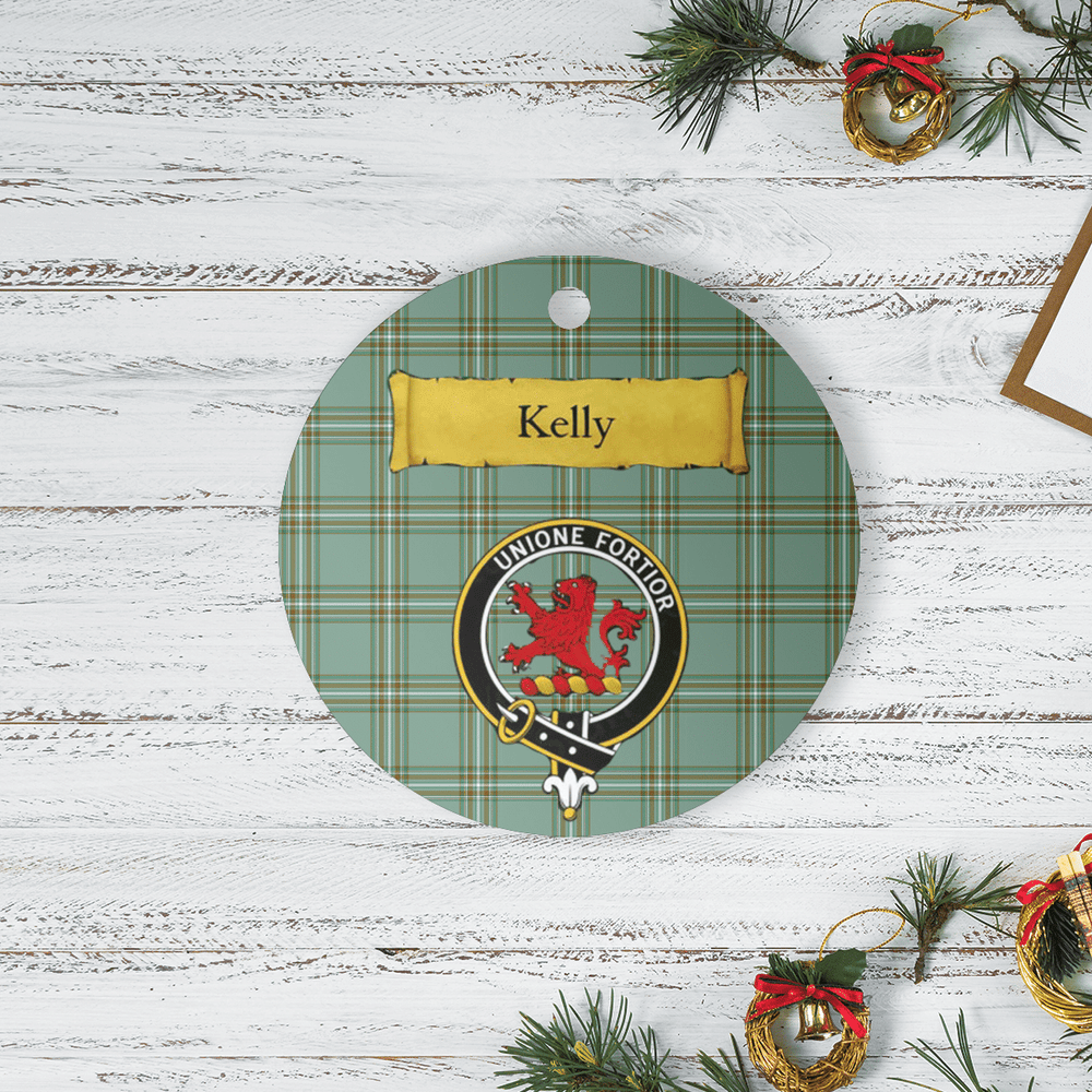 Clan Kelly Dress Tartan Crest Round Ceramic Ornament YP44 Kelly Dress Tartan Tartan Christmas   