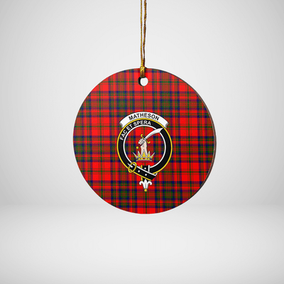 Clan Matheson Modern Tartan Crest Round Ceramic Ornament SC73