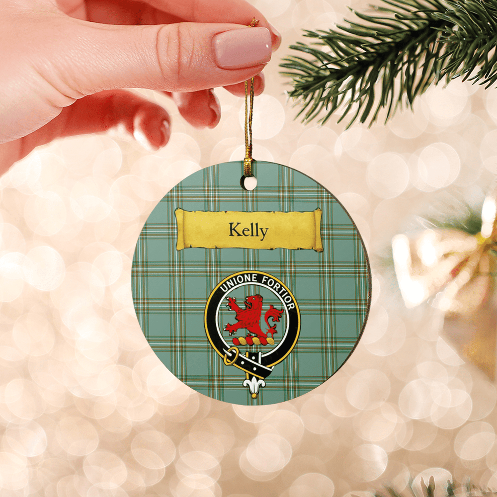 Clan Kelly Dress Tartan Crest Round Ceramic Ornament YP44 Kelly Dress Tartan Tartan Christmas   