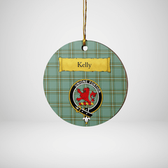 Clan Kelly Dress Tartan Crest Round Ceramic Ornament YP44 Kelly Dress Tartan Tartan Christmas   