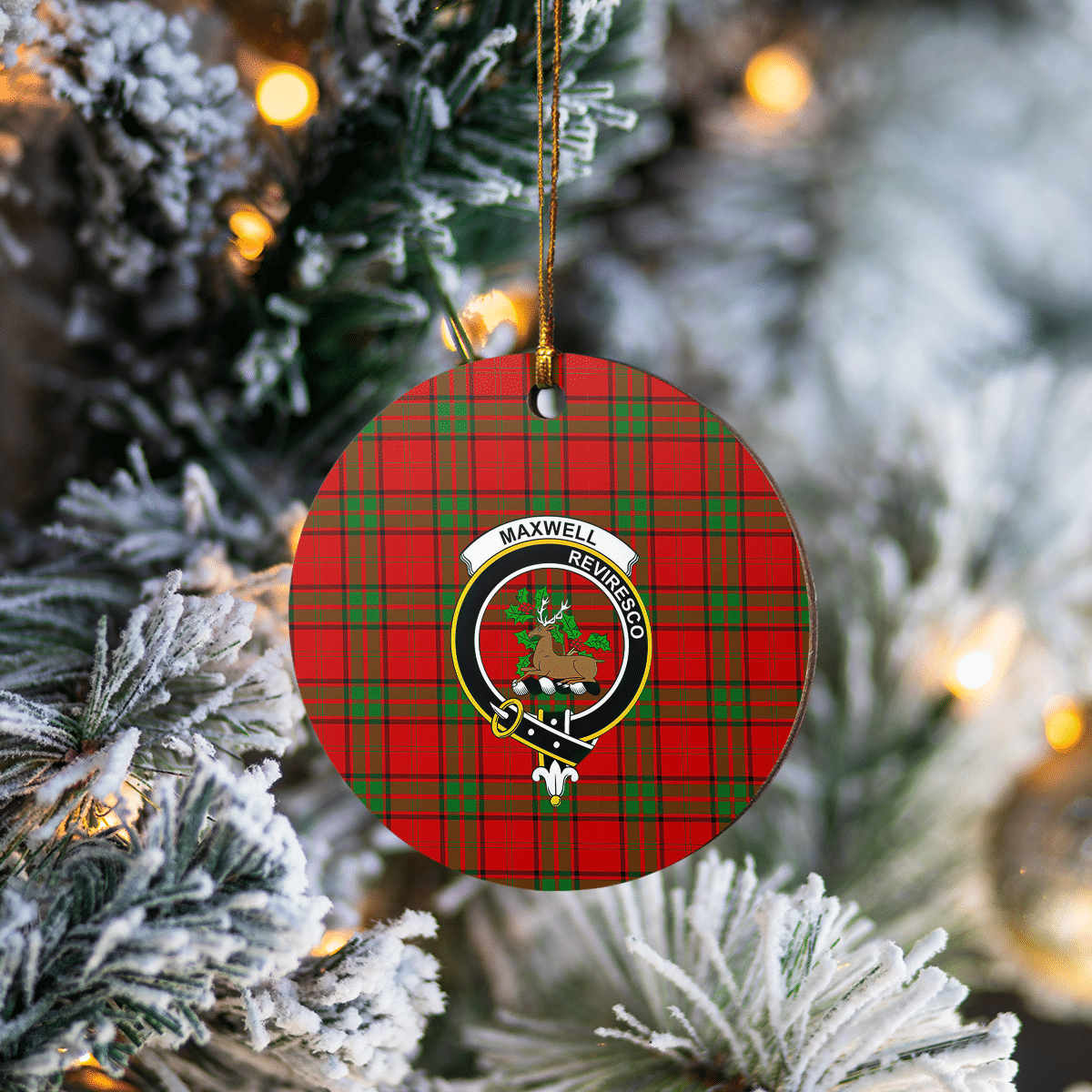 Clan Maxwell Tartan Crest Round Ceramic Ornament XD80 Maxwell Tartan Tartan Christmas   