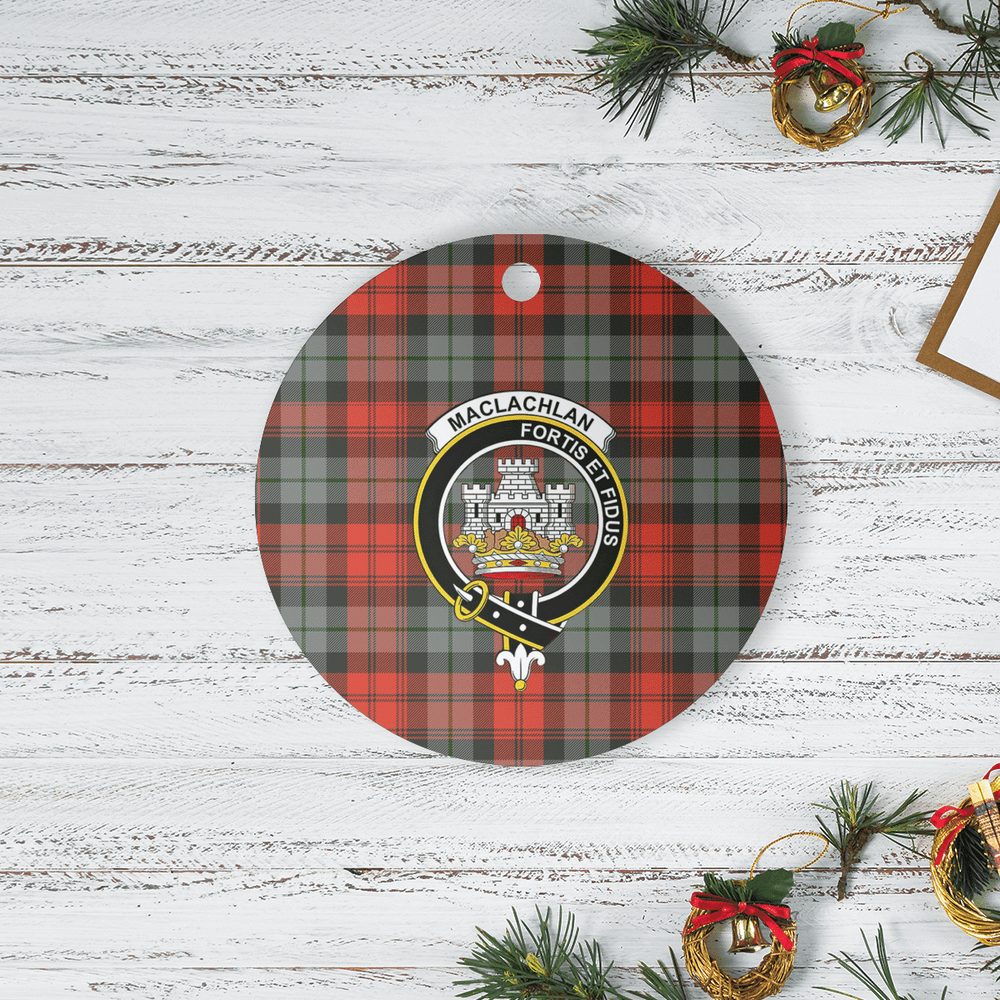 Clan MacLachlan Weathered Tartan Crest Round Ceramic Ornament EW15 MacLachlan Weathered Tartan Tartan Christmas   