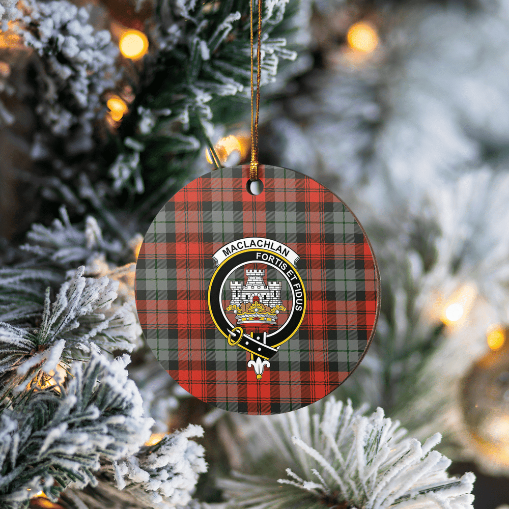 Clan MacLachlan Weathered Tartan Crest Round Ceramic Ornament EW15 MacLachlan Weathered Tartan Tartan Christmas   